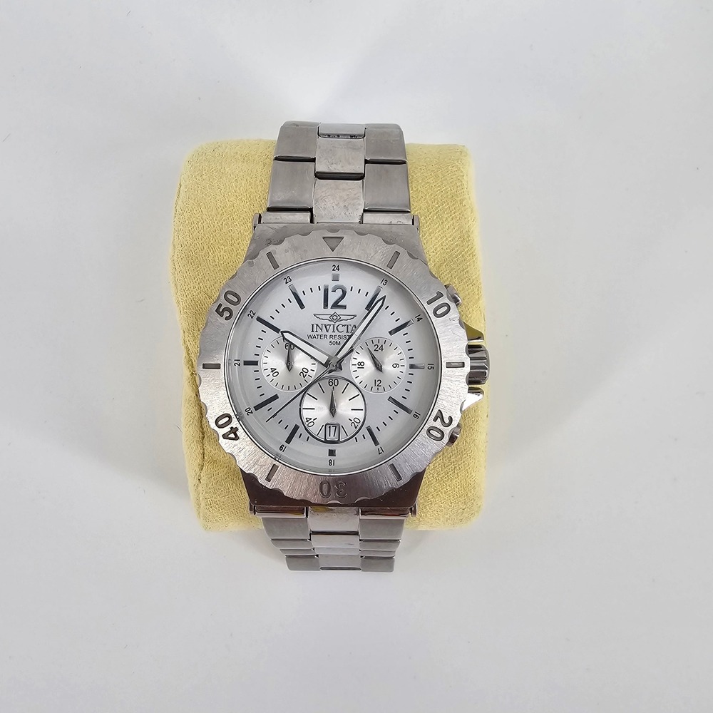 Invicta Watch Mens Silver 1265 Chronograph Stainless Steel White Dial Sport